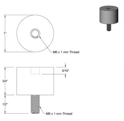 6mm Stud - Male/Female Rubber Isolator (1" Diameter x 3/4" Length)