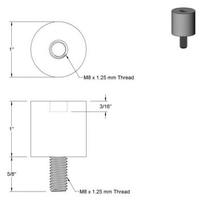 8mm Stud - Male/Female Rubber Isolator (1" Diameter x 1" Length)