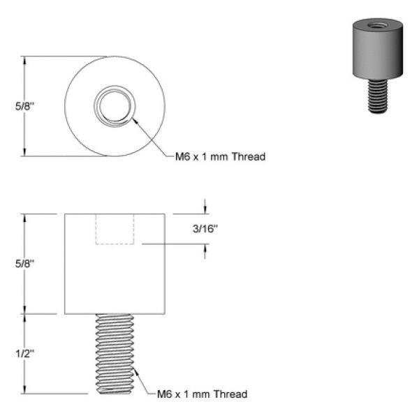 6mm Stud - Male/Female Rubber Isolator (5/8" Diameter x 5/8" Length)